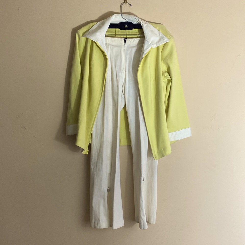 Vintage Marithe Francois Girbaud White and Lime Green Pantsuit